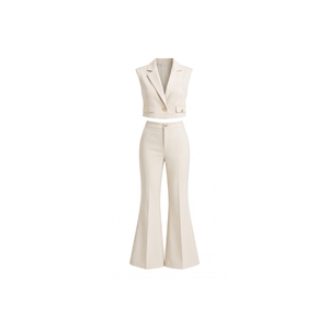 Women's Navy Blue Sleeveless <b>2</b>-<b>Piece</b> Long <b>Set</b> with <b>White</b> Stripe Loose Fit with Wide Leg Pants Spring Summer Minimalist Style <b>Set</b> - Product Image 2