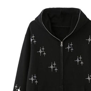 เสื้อฮู้ดดี้ประดับเพชรซิปแบบมีสไตล์ ปี 2026 ดีไซน์ทันสมัยสำหรับทุกเพศ สไตล์ฮิปฮอปแนวสตรีทแฟชั่น ผลิตจากผ้าฝ้ายฟลีซ 100% ให้ความอบอุ่นในฤดูหนาว - Product Image 4