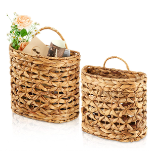 Water Hyacinth Woven <b>Wall</b> Hanging Decorative <b>Storage</b> <b>Basket</b> for Kitchen Garage Living Room Bathroom Books <b>Storage</b> - Product Image 1