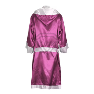 Bata de Satén Morada con Capucha y Ribete Blanco, Unisex, para Artes Marciales, Estilo Kimono, Largo Completo, Corte Regular - Product Image 2