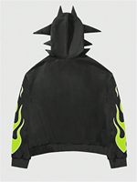 Sweat à capuche style punk Victory avec imprimé squelette et motif flamme, streetwear pour homme, noir, 100% coton, hiver