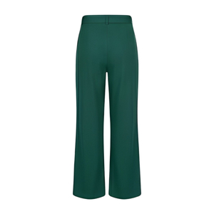 Elegant High Waist Wide Leg <b>Pants</b> Solid Green Crepe Pleated Front Belted Full Length Autumn Women's Trousers - Product Image 2