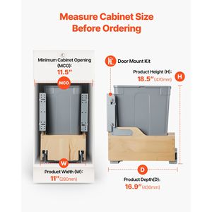 Cestino Estraibile in Legno da 35 QT per Armadietti da Cucina, Contenitore per Rifiuti e Riciclo Resistente, Bidone con Sensore da 12L di Capacità - Product Image 4