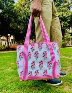 Indian Handmade Quilted Cotton Tote <b>Bag</b> Embroidery <b>Large</b> Shoulder Shopper Eco Friendly Everyday Travel Carry <b>Bag</b> All Seasons - Product Image 2