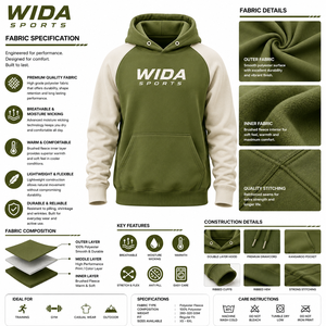 Sweat à capuche personnalisé en polaire polyester, couleur crème vert olive, blocs de couleurs, manches raglan - Product Image 6