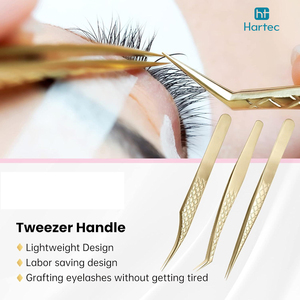 Golden Anti-Static Stainless Steel Lightweight Precision Eyelash Extension Tweezers Volume Tips Customizable Length-Professional - Product Image 5