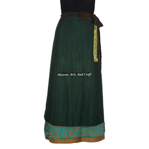 *Hot* Vintage Indian Two Layer <b>Boho</b> Hippie Magic Silk Wrap <b>Skirt</b> Women Wear Vintage Silk Sari Long Length Wrap Around <b>Skirt</b> - Product Image 6