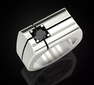 Modern 925 <b>Silver</b> Black CZ <b>Ring</b> For <b>Men</b> Women Wide Band Minimal Designer Statement Jewelry <b>Ring</b> - Product Image 1