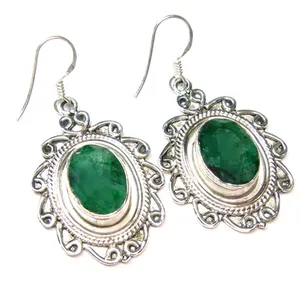 Boucles d'oreilles pendantes en argent sterling 925 avec quartz vert, pierre précieuse ovale, filigrane vintage, style bohème, bijoux ethniques faits à la main pour femmes - Product Image 5