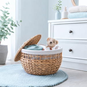 Panier de rangement tressé à la main en jacinthe d'eau avec couvercle, style jonc de mer naturel, organisateur pour la maison, le salon, la buanderie, idées de décoration - Product Image 1