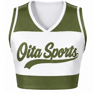 Camiseta Deportiva sin Mangas Sublimada Verde Oliva para Animadoras, Uniforme para Equipo Deportivo, Entrenamiento, Rendimiento y Competencia - Product Image 1