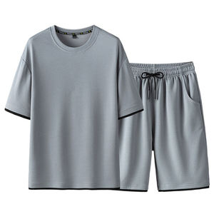 Ensemble de shorts en coton pour homme, 2 pièces, vêtements de sport respirants, séchage rapide, ensemble de survêtement de gym, t-shirt à manches courtes, ensemble de shorts de sport - Product Image 2