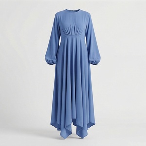 Nouvelle Arrivée - Abaya Femme Personnalisée Couleur Unie Style Ample Manches Longues Robe Plissée Musulmane Brodé Vêtement Féminin - Product Image 1