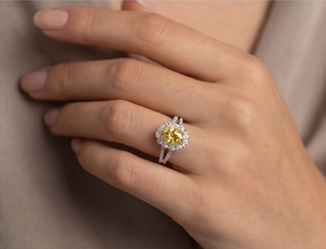 Fancy Yellow Oval Cut Lab Grown <b>Diamond</b> <b>Ring</b> With Pave Setting Prong Claw Women's Luxury Engagement <b>Ring</b> - Product Image 3