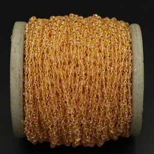 Chaîne de chapelet en quartz rose hydro, perles rondelles facettées de 3 mm, chaîne de bijoux enroulée de fil plaqué or, fourniture - Product Image 3
