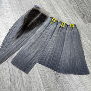 Gris couleur os droit couleur claire avec racine foncée 100% prix de grossiste de cheveux humains de l'usine, extensions de cheveux - Product Image 5