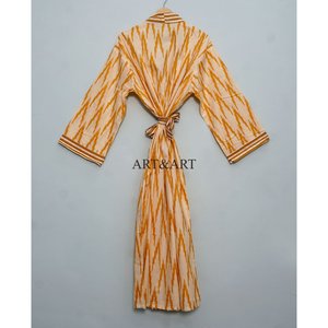 Kimono Kantha en Coton Fait Main de Créateur – Tendance Printemps-Été, Élégant, Long, Taille Naturelle, Respirant, Séchage Rapide - Product Image 5