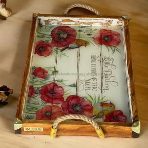 Ensemble de plateaux rectangulaires en bois, plateau de service en bambou, plateaux de service avec poignée - Product Image 1