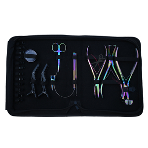 Rainbow Hair Extension Installation Set featuring 7 Inch Flat Bead Crimper Tape In Applicator Removal <b>Tool</b> Jumbo Styling Clips - Product Image 1