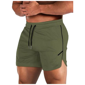 Shorts de sport pour hommes, rouge, séchage rapide, avec bande latérale, cordon de serrage à la taille, longueur mi-cuisse, en polyester tricoté, vêtements de sport - Product Image 6