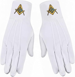 Masonic Regalia Master Mason Square and compass With G Gloves pair 100% Cotton Gloves Elegant <b>White</b> Color Cotton fabric - Product Image 5