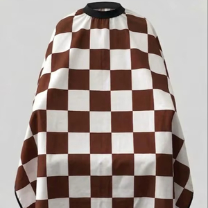 Brown White checker Polyester <b>Waterproof</b> Barber Gown with Needle Detection and Seamless Fusing Unisex - Product Image 1