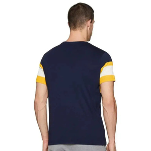 Camiseta de Manga Corta con Cuello Redondo para Hombre, a Rayas, con Bloques de Color, Tejida, Casual, Corte Regular, Azul Marino, Amarillo, Blanco - Product Image 3