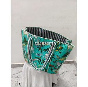 Bolsa de Mano Acolchada de Algodón Pintada a Mano con Estampado de Tigre, Estilo Bohemio, Cierre de Cremallera, Gran Capacidad, Bolsa de Compras de Rajasthan - Product Image 3