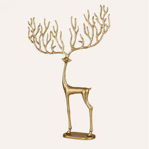 Wholesale Nordic Style Christmas Reindeer <b>Statue</b> Premium <b>Gold</b> Finish Aluminum Metal Elk Sculpture For Holiday Party Decoration - Product Image 1