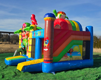 Château gonflable tropical combiné avec toboggan pour enfants, certifié CE, garantie 3 ans, capacité 500 kg