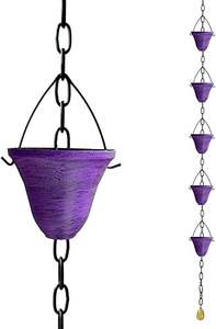 Chaîne de pluie artisanale en cuivre doré pour gouttières, alternative décorative vintage pour gouttière de jardin, accessoire extérieur pour la maison - Product Image 5