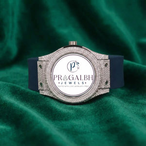 นาฬิกาแฟชั่นหรู Pragalbh Jewels ประดับเพชรแบบ Iced Pave Setting ระบบควอตซ์ ตัวเรือนสแตนเลส สายยาง กันน้ำ - Product Image 1