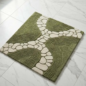 Tapis de salon moderne inspiré du jardin zen japonais, tissé à la main, doux, inspiré de la nature, vert, minimaliste, décoration intérieure - Product Image 4