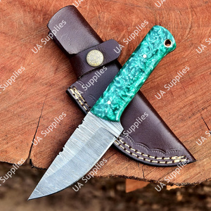 Cuchillo de hoja fija de acero de Damasco con punta de gota y patrón retorcido, espiga completa, para exteriores, EDC, caza, camping, bricolaje, regalos personalizados - Product Image 5