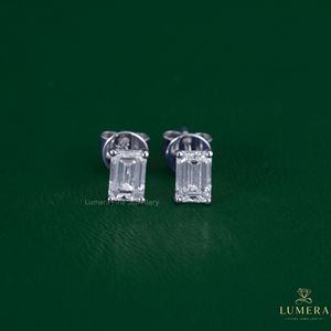 Emerald Cut Lab Grown Diamond Stud Modern Earrings 4 Prong Solitaire Gold Earrings Fine Jewelry for Bridal Collections Women - Product Image 1