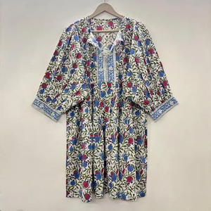 Vestido Midi Informal para Mujer, 100% Algodón Tejido, Estampado Floral Liso/Sólido, Detalles Estructurales, Manga Corta, Cintura Imperio, Estilo Babydoll - Product Image 5