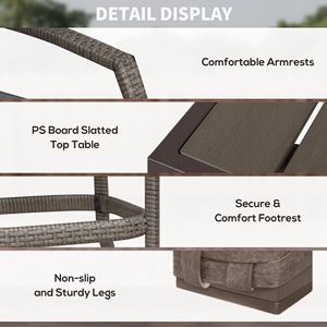 Set da 3 Pezzi per Esterni: Tavolo Effetto Legno e 2 Sgabelli in Rattan Intrecciato, Resistente alle Intemperie, Grigio, per Veranda o Giardino - Product Image 6