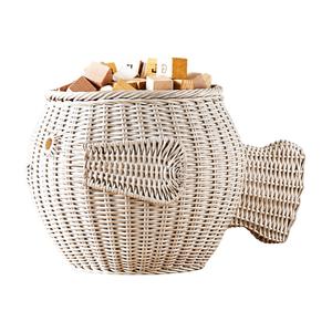 <b>Pink</b> Handmade Fish Rattan Toy Storage Basket Toddler Room Bedroom Furniture Useful Woven Storage Organization Bin Wholesale - Product Image 3