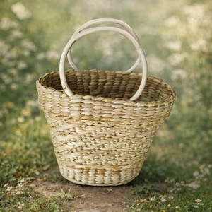 Designer Eco-Friendly Bohemian Square Shape Women's Bamboo <b>Wicker</b> Handbag String Closure Two Straps <b>Large</b> Capacity for Beach - Product Image 1