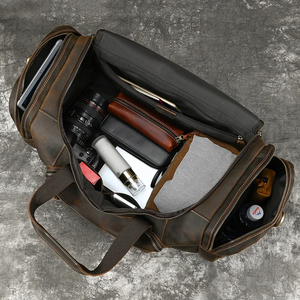 Men Genuine Leather <b>Duffel</b> <b>Bag</b> 30-40L Zipper Closure Casual Travel <b>Bag</b> with Soft Handle Durable Solid Color - Product Image 6