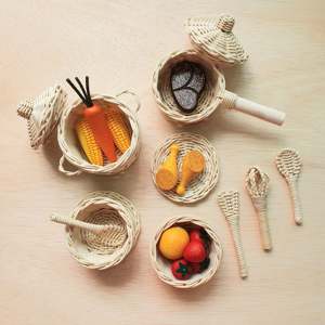 Kids play <b>kitchen</b> kit excellent quality weave rattan cooking <b>set</b> <b>toddler</b> pretend kitchenware toy - Product Image 1