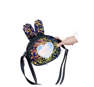 Leather Kid <b>Bag</b>, Single Shoulder <b>Sequined</b> Heart Pattern Rabbit Shaped Large Capacity Female <b>Bag</b> - Product Image 3