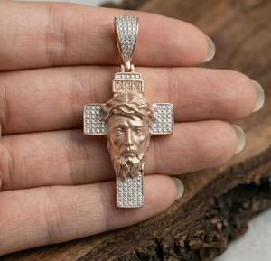 Collar con Colgante de Cruz de Jesús en Color Oro Rosa, Incrustaciones de Diamantes de Imitación, Joyería de Fe, Collar con Cadena - Product Image 6