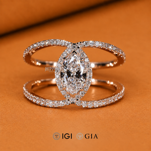Bague de fiançailles en diamant de laboratoire taille marquise, bague halo en diamant taille marquise 1,25 TW, bague de mariage à double sangle, bague de promesse - Product Image 5