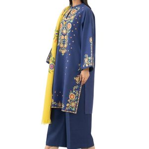 Shalwar Kameez Azul Marino Estampado para Mujer, Tacto de Seda, Transpirable, Resistente a las Arrugas - Product Image 3