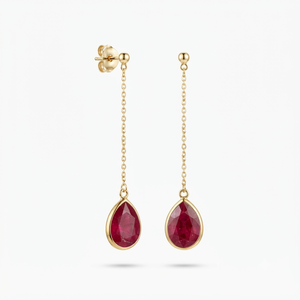18k Gold Plated <b>Garnet</b> Vintage Drop Dangle <b>Earrings</b> with Teardrop Chain for Women's Wedding and Party - Product Image 1