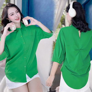<b>Women</b> <b>Long</b> Sleeve Shirt with Relaxed Fit & Twist Back Office Casual Solid Top Bulk Clothing Eco-Friendly Apparel - Product Image 2