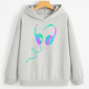 เสื้อสเวตเตอร์มีฮู้ด ยูนิเซ็กส์ สีน้ำเงินไล่เฉด พิมพ์ลายหูฟัง สวมใส่สบายๆ ในฤดูใบไม้ร่วง ทรงปกติ ผ้าถักโพลีเอสเตอร์ - Product Image 3