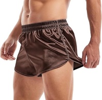 Shorts en satin de soie marron respirants, taille élastique, taille mi-haute, pour la plage et la baignade, couleur unie, tissu tissé, vente en gros
