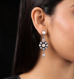 MOQ Available Oxidized <b>Silver</b> <b>Drop</b> <b>Earrings</b> Brass Flower Trendy Onyx Women's Jewelry Wholesale Bulk Supplier ARTS JEWELS JS-141 - Product Image 5